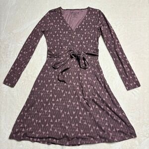 Toad & Co Cue Wrap Long Sleeve Dress Size Small Geometric Print Plum Comfort